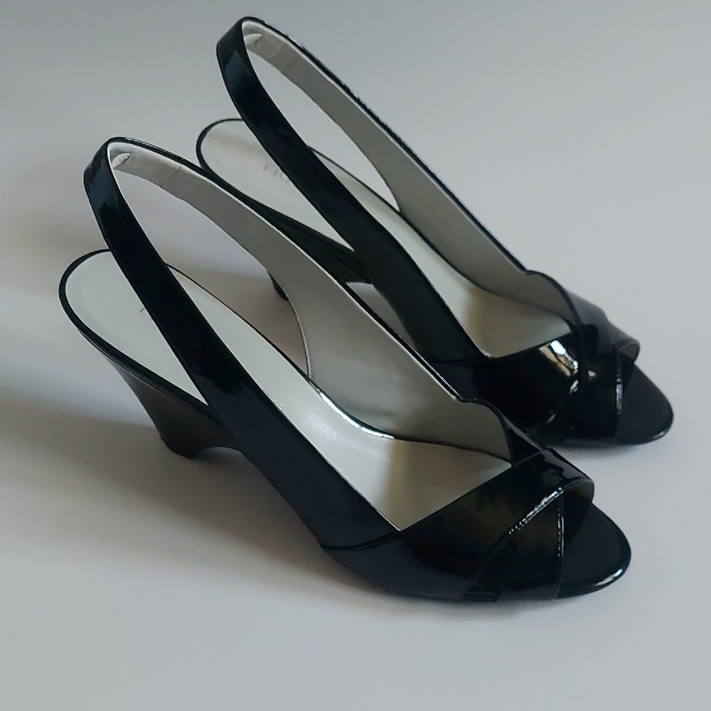 Franco Sarto Black Slingback Heels with Peep-Toe Size 10‎